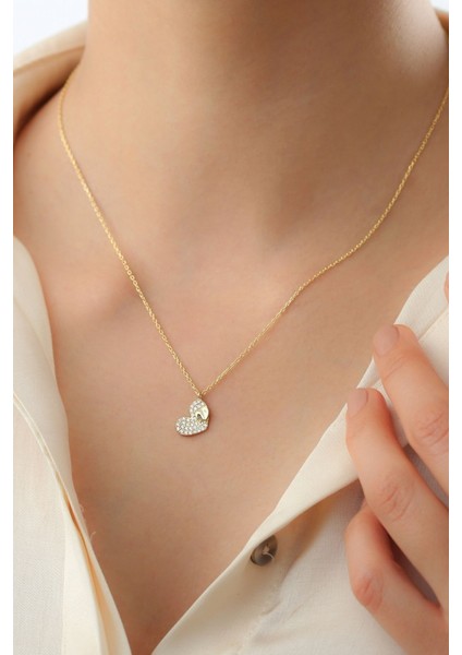 925 Ayar Zirkon Taşlı Kalp Kolye modelleri