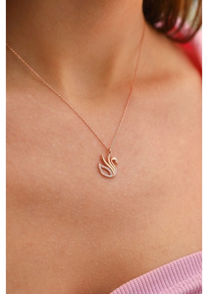 925 Ayar Zirkon Taşlı Kuğu Gümüş Kolye modelleri