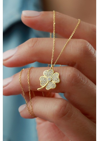 925 Ayar Gümüş Tektaşlı Yonca Kolye fiyatları