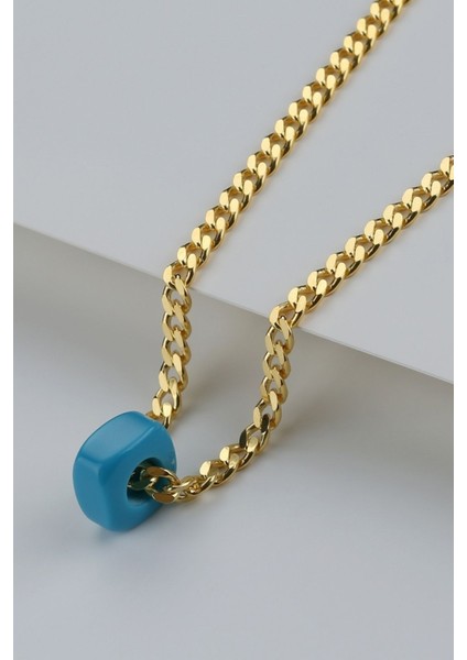 925 Ayar Gümüş Mavi Boncuklu Gurmet Zincir Kolye