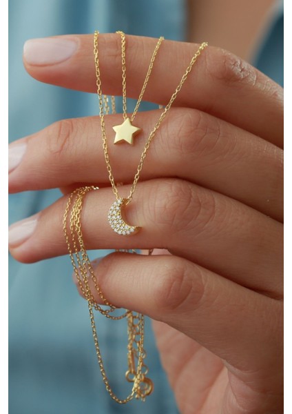 925 Ayar Gümüş Ay Yıldız Çiftli Kolye fiyatları