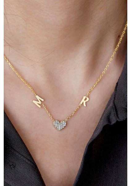 925 Ayar Gümüş Kalpli Harfli Kolye