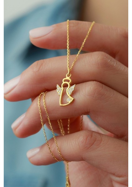 925 Ayar Gümüş Tektaşlı Melek Kolye fiyatları