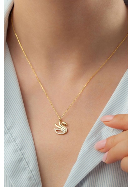 925 Ayar Gümüş Gold Kuğu Kolye