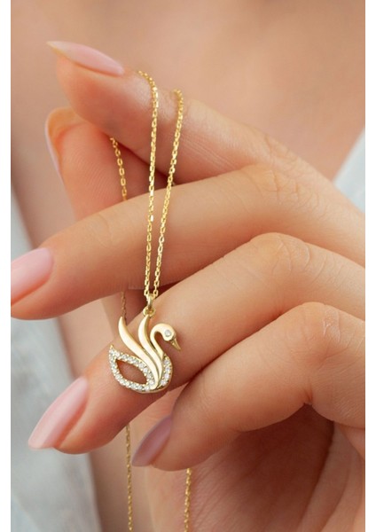 925 Ayar Gümüş Gold Kuğu Kolye fiyatları