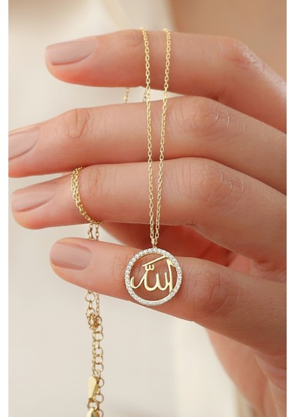 925 Ayar Gümüş Allah Yazılı Taşlı Gold Kolye fiyatları