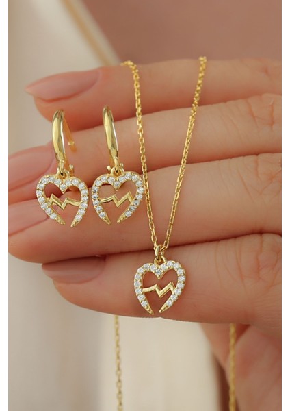 925 Ayar Gümüş Kalp Ritim Kolye Küpe Seti fiyatları