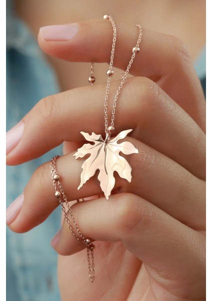 925 Ayar Gümüş Dorika Zincirli Çınar Yaprağı Kolye fiyatları
