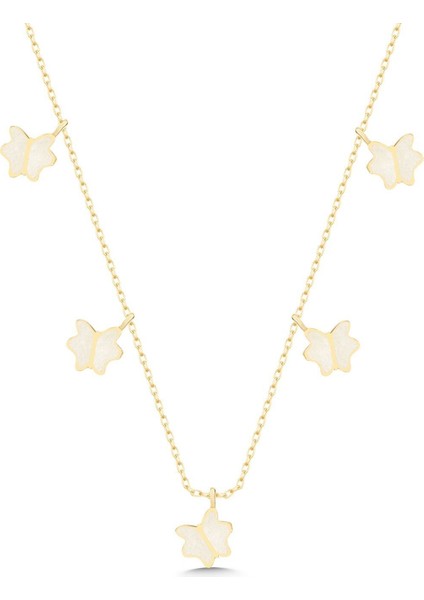 925 Ayar Gümüş Gold Mineli Kelebek Şans Kolye