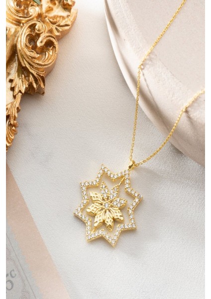 925 Ayar Gümüş Çift Taraflı Lotus Çiçeği Dönence Kolye