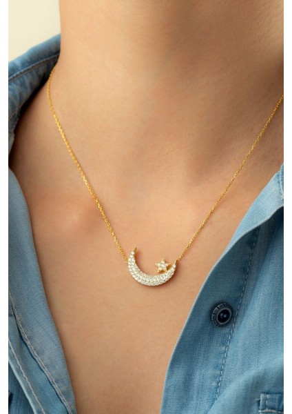 925 Ayar Gümüş Ay Yıldız Kolye modelleri