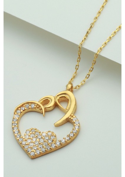 925 Ayar Gümüş Gold Kalp Kolye