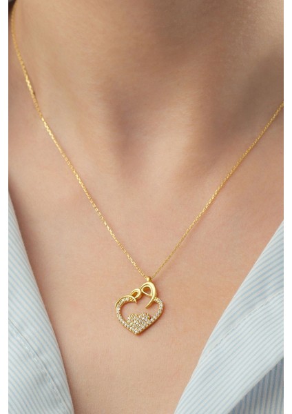 925 Ayar Gümüş Gold Kalp Kolye modelleri