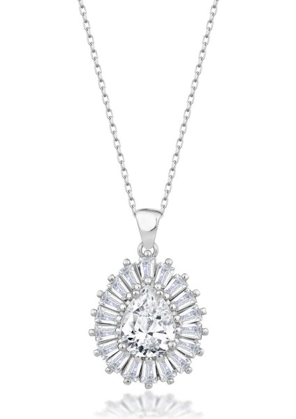 925 Ayar Gümüş Damla Baget Taşlı Kolye modelleri