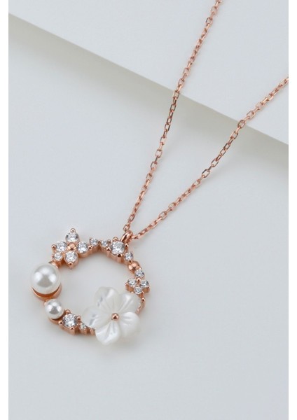 925 Ayar Gümüş Sedefli Gül Kolye