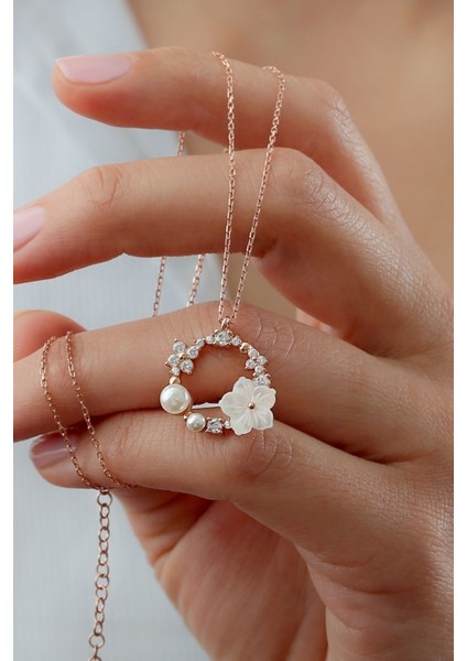 925 Ayar Gümüş Sedefli Gül Kolye fiyatları