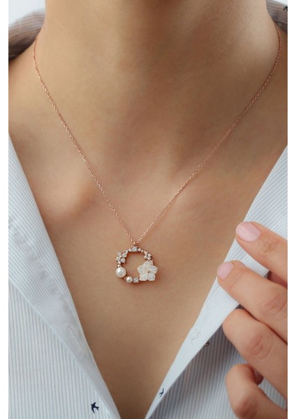 925 Ayar Gümüş Sedefli Gül Kolye modelleri