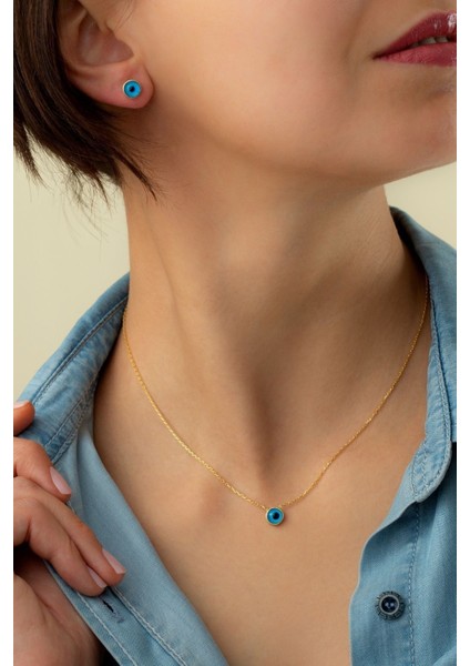 925 Ayar Gümüş Göz Nazarlı Küpe-Kolye Takı Seti modelleri