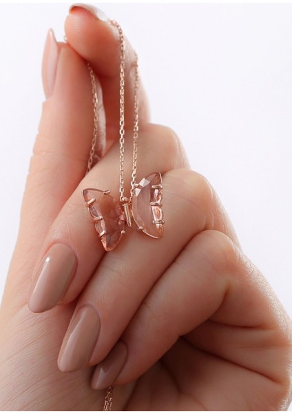 925 Ayar Gümüş Somon Cam Kelebek Kolye fiyatları