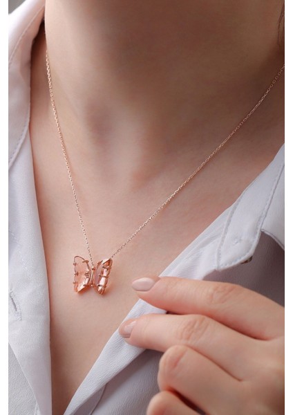 925 Ayar Gümüş Somon Cam Kelebek Kolye modelleri