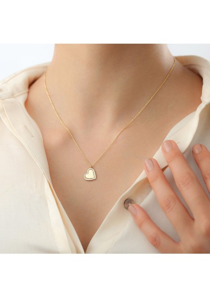 925 Ayar Gümüş Minimal Taşlı Kalp Gold Kolye modelleri
