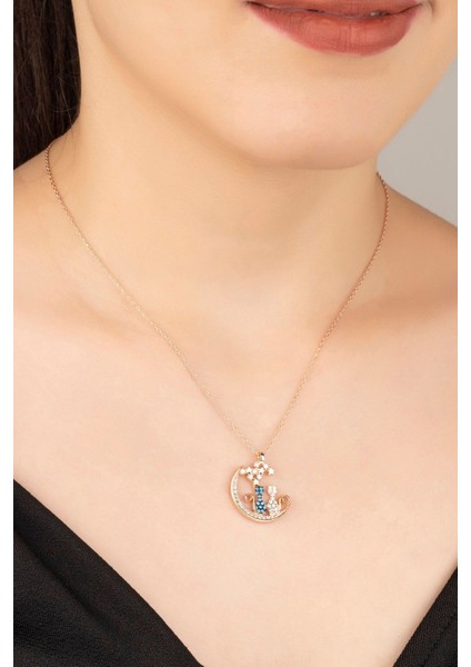 925 Ayar Gümüş Rose Yıldızlı Kediler Kolye