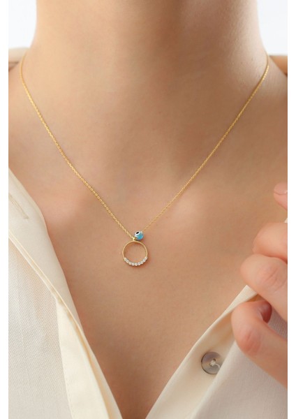 925 Ayar Gold Zirkon Taşlı Nazarlı Halka Gümüş Kolye modelleri