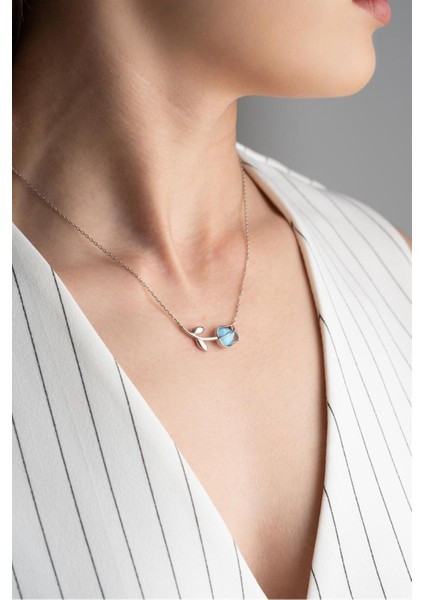 925 Ayar Mavi Lale Gümüş Kolye modelleri