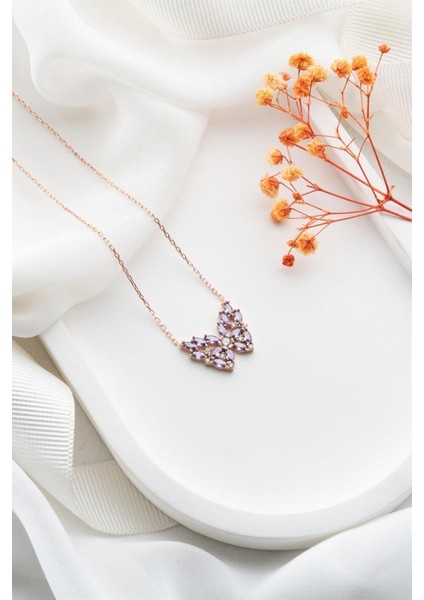 925 Ayar Rose Kelebek Gümüş Kolye