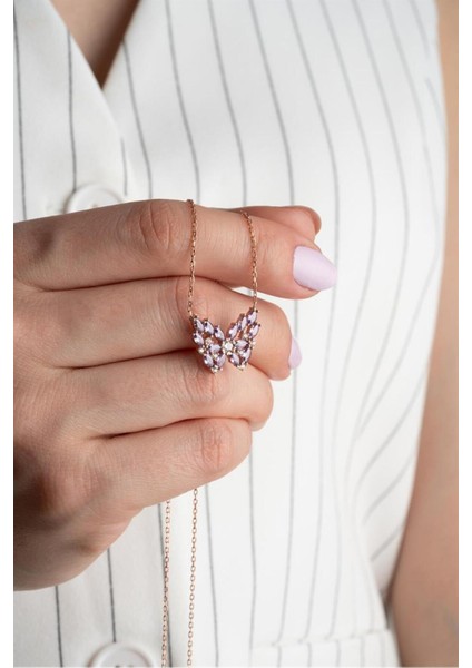 925 Ayar Rose Kelebek Gümüş Kolye fiyatları