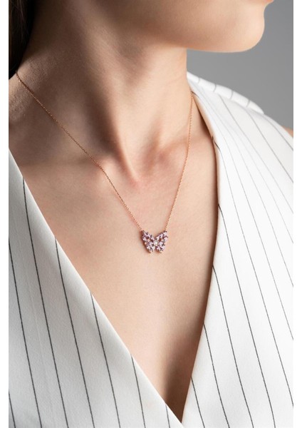 925 Ayar Rose Kelebek Gümüş Kolye modelleri