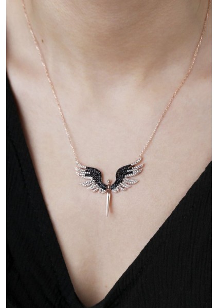 925 Ayar Gümüş Siyah Beyaz Kanat Melek Kolye modelleri