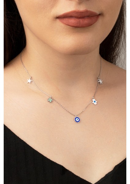 925 Ayar Gümüş Mineli Şans Kolye fiyatları