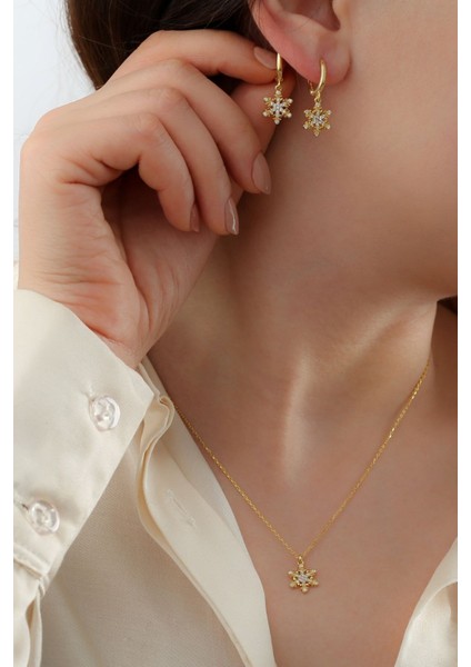 925 Ayar Gümüş Yıldız Küpe Kolye Seti modelleri