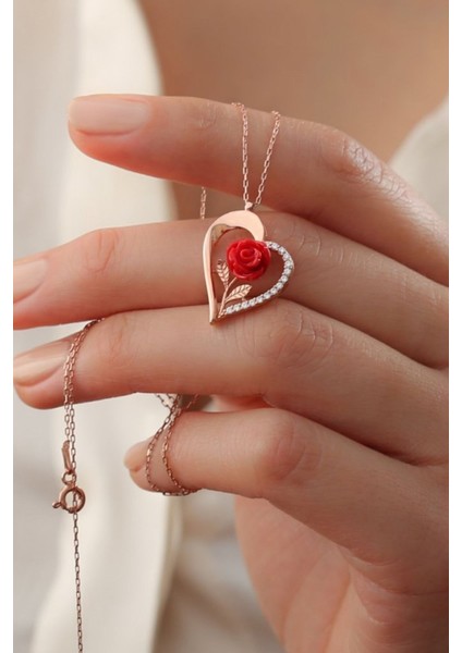 925 Ayar Gümüş Güllü Kalp Kolye fiyatları