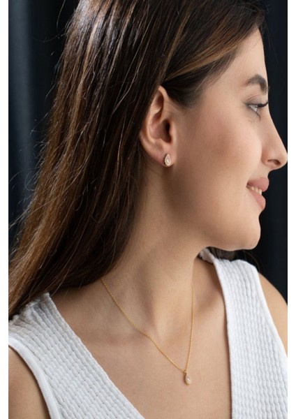 925 Ayar Gümüş Ekim Ayı Doğum Taşı ( Pink Tourmaline ) Kolye - Küpe Seti