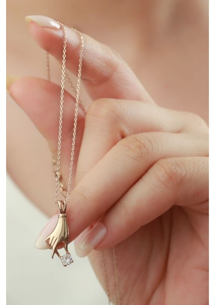 925 Ayar Gümüş Tektaşlı El Kolye fiyatları