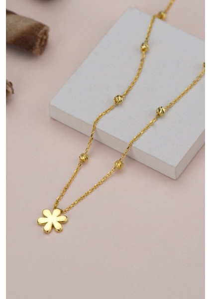 925 Ayar Gümüş Top Zincirli Çiçek Kolye