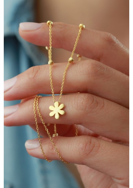 925 Ayar Gümüş Top Zincirli Çiçek Kolye fiyatları