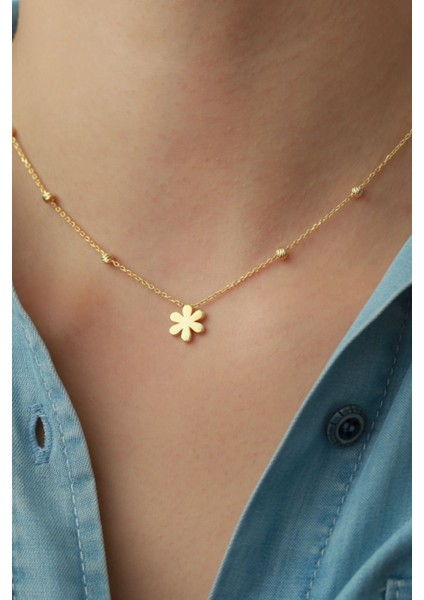 925 Ayar Gümüş Top Zincirli Çiçek Kolye modelleri