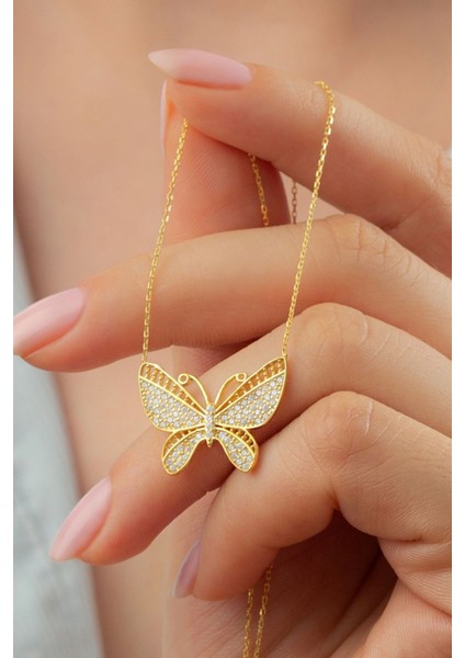 925 Ayar Gümüş Gold Kelebek Kolye fiyatları
