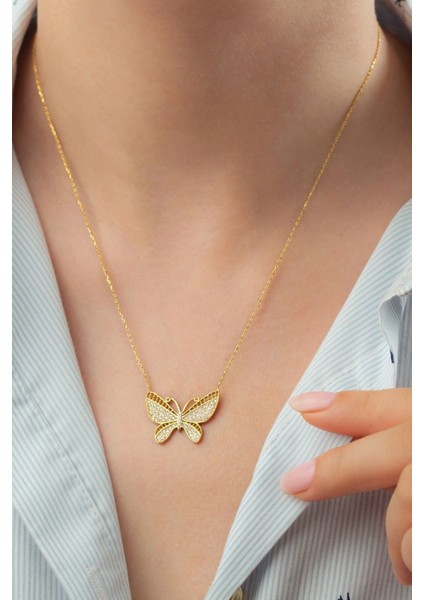 925 Ayar Gümüş Gold Kelebek Kolye modelleri