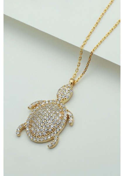 925 Ayar Gümüş Gold Kaplumbağa Kolye