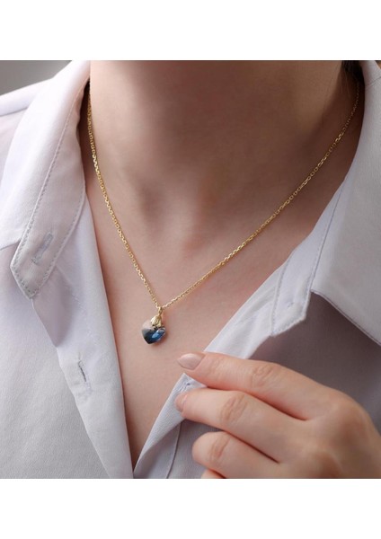 925 Ayar Gümüş Lacivert Zirkon Kalp Kolye