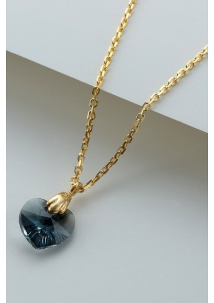 925 Ayar Gümüş Lacivert Zirkon Kalp Kolye fiyatları