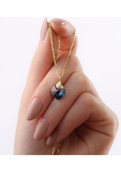 925 Ayar Gümüş Lacivert Zirkon Kalp Kolye modelleri