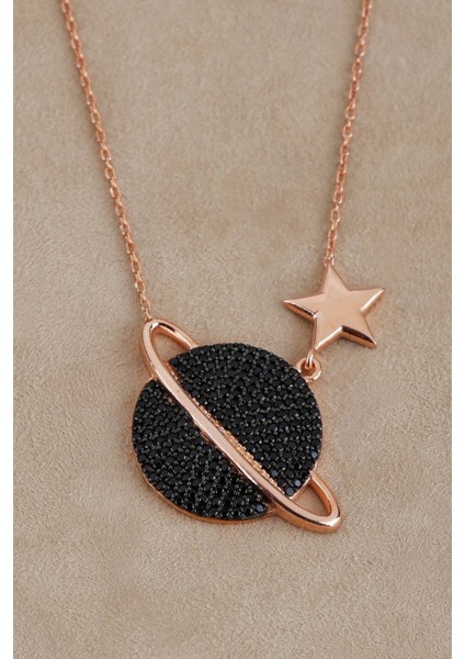 925 Ayar Gümüş Yıldızlı Siyah Gezegen Kolye