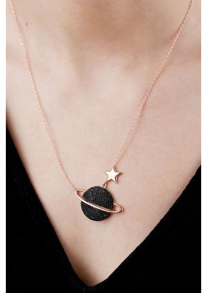 925 Ayar Gümüş Yıldızlı Siyah Gezegen Kolye modelleri