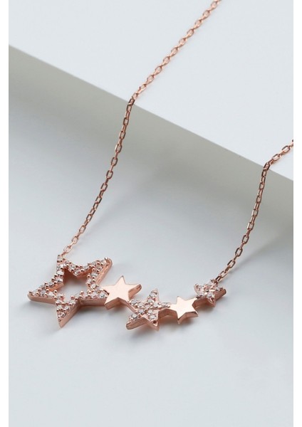 925 Ayar Gümüş Yıldızlı Kolye ( Rose Gold )