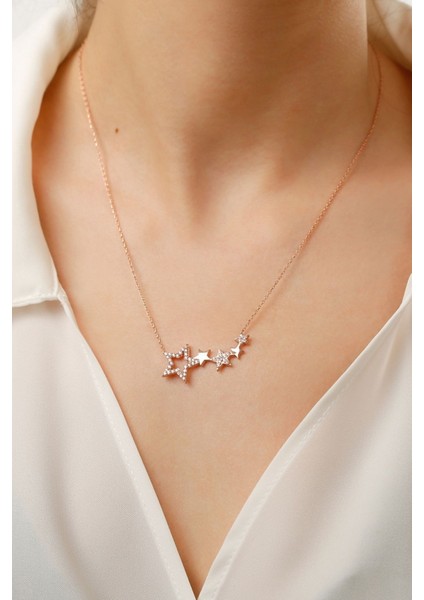 925 Ayar Gümüş Yıldızlı Kolye ( Rose Gold ) modelleri